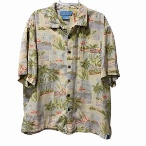 BERMUDA BAY Hawaiian Shirt Men's 2XL Flamingo Floral 100% Silk Vacation Dad